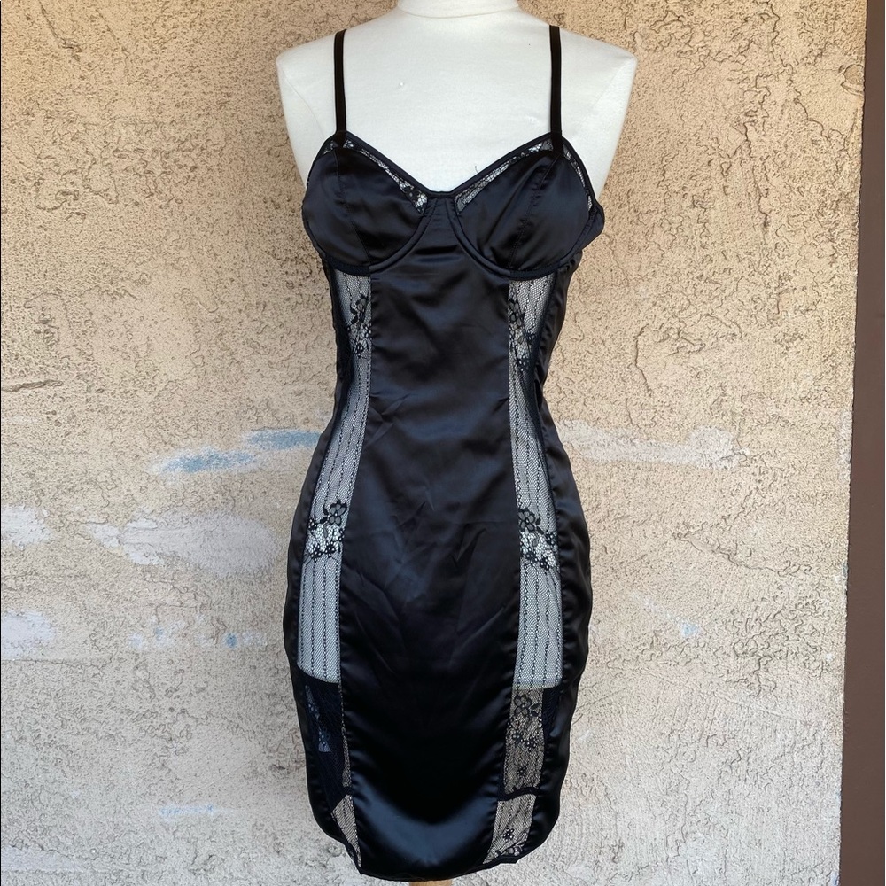 House of CB Black Satin Mini Dress